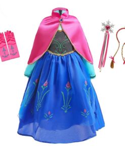 Robe princesse Anna avec cape pour enfant fille | Anniversaire | Fête | Carnaval | Halloween | Cosplay | Bleu