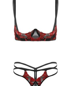 Choomomo Lingerie Ensemble String & Réglable Soutien-Gorge en Dentelle Tenue de Soirée Femmes