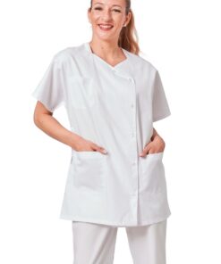 Blouse médicale et esthétique Hurry Jump, col trapèze, 3 poches, Serge 210 grammes, blanc, lavage machine à 90 degrés, r