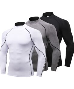 LANBAOSI T-shirts de compression pour homme - Col montant - T-shirt respirant - Idéal pour la course à pied - Taille S-M