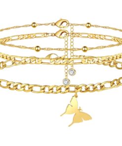 Jbniuay Bracelet de cheville doré réglable pour femme - Chaîne en acier inoxydable éventail été plage bijou femme fille