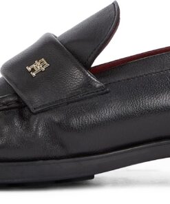 Tommy Hilfiger Femme Loafer Soft Nappa Pleated Toe Fw0fw08362 Chaussures décontractées pour femme en cuir doux, talon pl