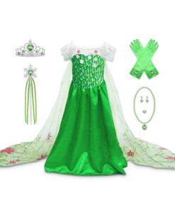Robe Princesse Elsa Manches Courtes Floral pour Fille Costume Reine des Neiges Robe de Soirée Carneval Noël Baguette Mag