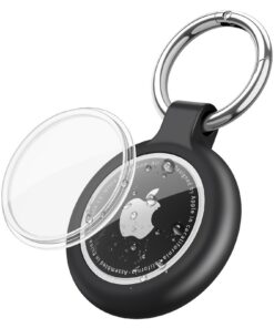 Airtag Porte Clé Wanme, Étuis et Couvercle Imperméable TPU, Protection Résistante à Scratch, pour Apple AirTag (Noir) Ét