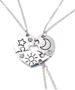 Collier d'Amitie Hifot pour 3 Filles, Collier Best Friends Argent Cristal, Collier Amitie Soliel Lune pour 3 Filles