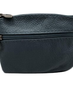 Charmoni Portefeuille Femme Bleu Marine Multi Poches Fermeture Éclaire Cuir Véritable