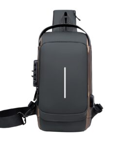 Sac Aucuu Antivol Poitrine Affaires Hommes Imperméable avec USB Chargement Port Verrou Mot Passe