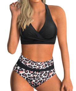 Maillot de bain Adigaber deux pièces push-up taille haute chic ensembletie-dye femme col V