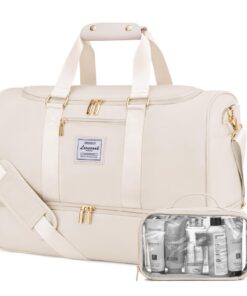 LOVEVOOK Sac de Voyage Imperméable pour Femme, 37L Sac Bagage à Main Léger Maternité Beige OEKO-TEX STANDARD 100WOULVEVO