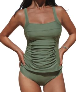 CUPSHE Tankini pour femme - Regulable - Col carré - Dos brodé - Deux pièces croisière été