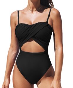 Maillot de bain CUPSHE une pièce col en cœur bretelles amovibles femelle plage