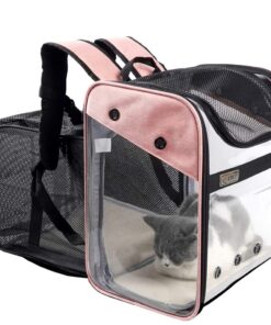 Sac de Transport Chat Petit Chien 10kg (Rose) Sac à Dos Extensible Transparent pour Animaux (Rose) Matelas en Peluch