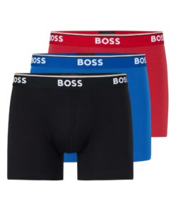 BOSS Hommes Trunks Courts en Coton Stretch 3P Powers Trois Boxers Adultes Mode avec Logo à la Taille pour Sport et Repos