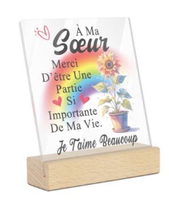 Plaque Décorative Putuo avec Arc-en-Ciel et Tournesol pour Bureau – Cadeau Touchant pour Ma Sœur