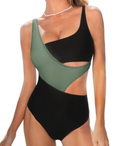 CUPSHE Maillot de bain une pièce colorées pour femme - Col rond - Bretelles larges - Découpe latérale