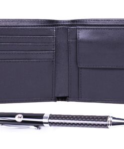 MF MORANDI FOURNITURE Coffret Portefeuille RFID en Cuir Véritable pour Hommes avec Stylo, Optimisé pour le Voyage, Prote