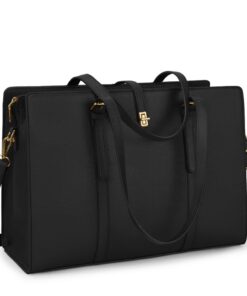 IGOLUMON Sac Cabas Grande Capacité pour Femmes 15.6 Pouces Imperméable PU Cuir Sac de Cours Noir pour Affaires Travail