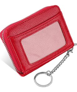 Porte-Cartes RFID Homme, 8 Fentes Cartes + Poche Monnaie, Design Minimaliste Rouge