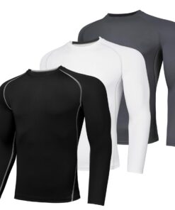 AMZSPORT Chemise de Compression Respirante à Manches Longues pour Athlètes Hommes - Paquet de 3 T-Shirts de Course