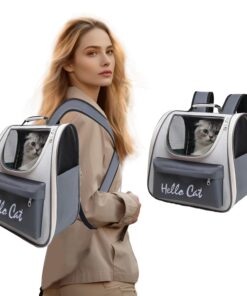 Sac à Dos Noir pour Chiens avec Fenêtre en Maille, Sac Transport Portable et Pliable pour Chiens et Chat, Espace Extensi