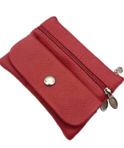 Charmoni Portefeuille pour Homme - Multitâche - Rouge - Cuir Véritable - Zip et Bouton Pression