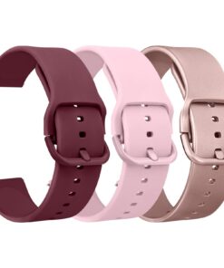 Mugust 3 Pièces Bracelets de Montres Silicone 22mm pour Femme et Homme - Dégagement Rapide - Vin Rouge/Rose/Or Rose (22m