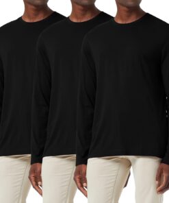 Holure Lot de 3 T-Shirts Évacuant l'Humidité pour Hommes en Couche de Base Décontractée Manches Longues en Coton Hauts L