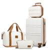 Kono Set de 4 Valises Rigides pour Voyage Bagage Cabine 55cm Global Recycled Standard Blanchi Crème avec Trousse de Maqu