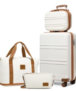 Kono Set de 4 Valises Rigides pour Voyage Bagage Cabine 55cm Global Recycled Standard Blanchi Crème avec Trousse de Maqu