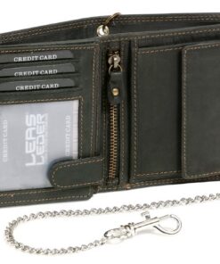 LEAS MCL Biker Portefeuille (Cuir véritable) Unisex avec Protection RFID, Format Portrait, Noir, Chaine Chrome Vintage-S