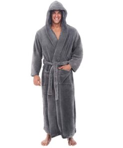 DEELIN Hommes Hiver À Manches Longues Peignoir en Peluche Garder Au Chaud Mode Lâche Avec Poches À Lacets