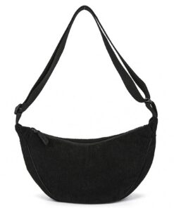 JJPJL Sac Banane Velours Cotelé Femme 1 Pièce pour Voyages Travail École Usage Quotidien (Noir)