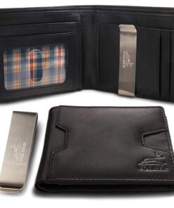 Fa.Volmer Portefeuille en Cuir avec Pince à Billets et Protection RFID | Noir et Marron pour Homme et Femme | Compartime