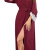 FEOYA Robe de Chambre Femme Coton Manches Longues Kimono Long S-XXL pour Toutes Saisons