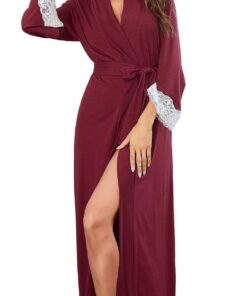 FEOYA Robe de Chambre Femme Coton Manches Longues Kimono Long S-XXL pour Toutes Saisons