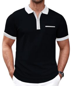 T-shirt homme polo NLAND manches courtes zippé casual sport avec poche