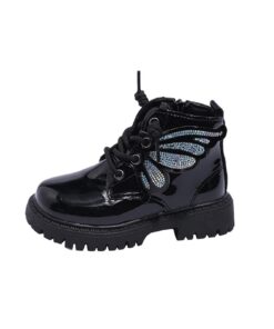 NSICBMNO Bottines de combat pour filles plates et stylées avec lacets et motif papillon - Chaussures de princesse idéale