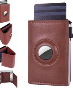 Portefeuilles pour Homme avec Blocage RFID + Porte-Cartes Pop-up AirTag + Portefeuille Intelligent avec Pince à Billets