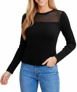CUPSHE Chemisier Longue Manche Femme - Comfortable & Stylish Mignon, Col Rond Côtelé, Elégant, Matière Douce, 100% Coton