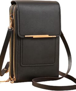 Matago Sacoche en cuir antivol - Lightweight clutch en similicuir pour téléphone portable, pour femmes, avec fenêtre pou