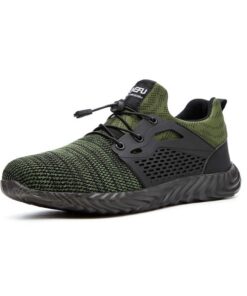 Hitmars Chaussure de Sécurité Homme et Femme Bottes de Travail pour Chantiers Industriels Sneakers en Acier Noir Vert Gr