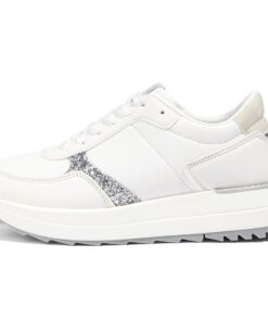 LUCKY STEP Chaussures de Marche Blanches pour Femme | Baskets Plates Mode pour Femme Relâchées à Lacets (6US-36EU-3UK)