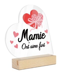 Cadeau Mamie Acrylique Forme Cœur – Fort Déco Cœur avec Ruban Et Petits Cœurs