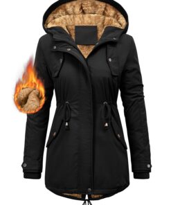 Manteau Femme Hiver Doublure Chaude Imperméable Capuche Blouson Épaisse Thermique Zippé Décontracté avec Cordon Global R