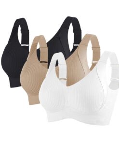 Générique Lot de 3 Soutien-Gorge sans Armature Col en V Anti-Affaissement Push Up Brassière de Sport Invisible et Respir