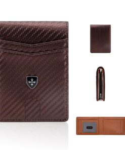 ZEPIQOR Portefeuille Homme Minimaliste en Cuir de Fibre de Carbone - Clip de Billets et Emplacements pour Cartes de Créd