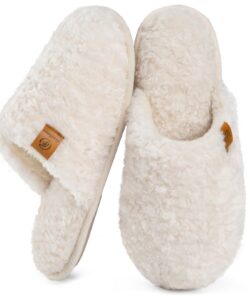 EverFoams Pantoufles confortables en fausse fourrure d'alpaga et mousse à mémoire de forme pour femmes【Élégantes et chal