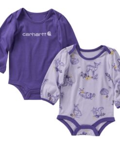 Carhartt 2-Piece Long Sleeve Baby Girl Bodysuit Set - Soft Organic Cotton, Stretchy Fit for Newborns, Quick-Dry & Tagles