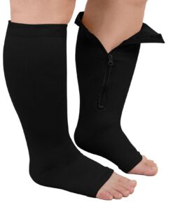 Chaussettes de Compression Homme et Femme Grande Taille Chaussettes de Médical Zippées Gros Mollet Bout Ouvert Varices G