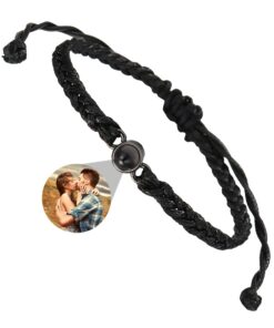 Bracelet personnalisé photos RWQDZOM - réglable - cerclage photo « I Love You » - 100 langues - couple - Fête des Pères